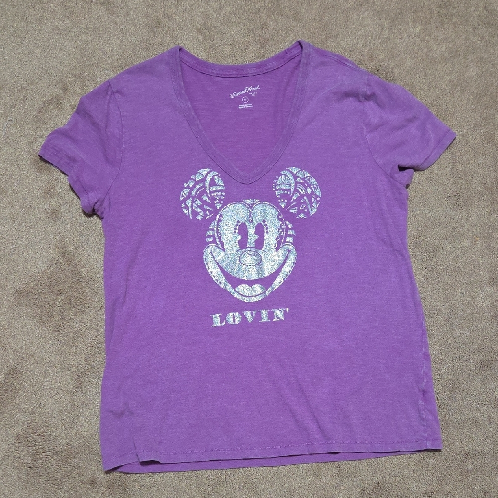 Disney Purple Tee with Silver Mickey Design